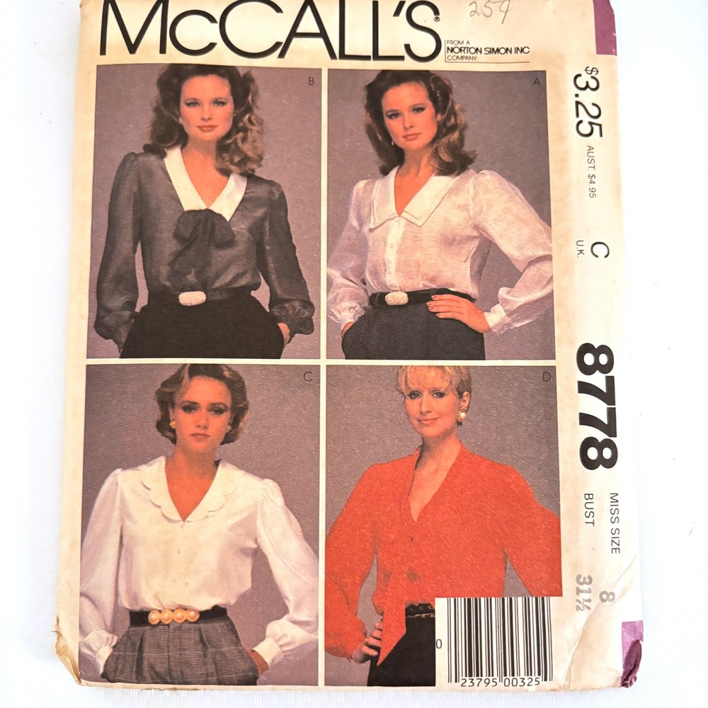 McCalls 8778 Dressy Blouse Collection Sz 8 Vtg 1983 Elevated Basics UNCUT